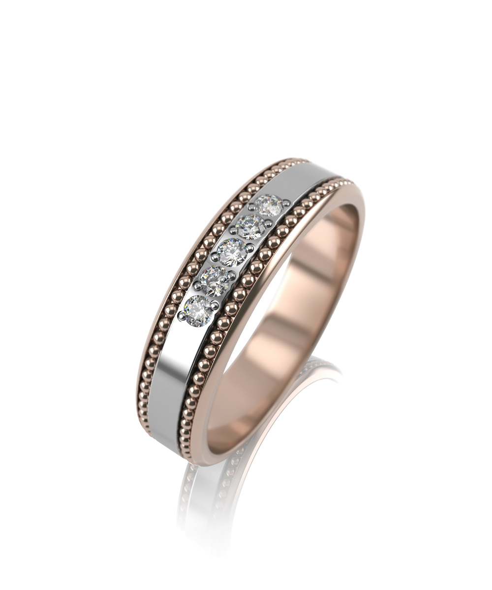 Обручальное кольцо из комбинированного золота с фианитами