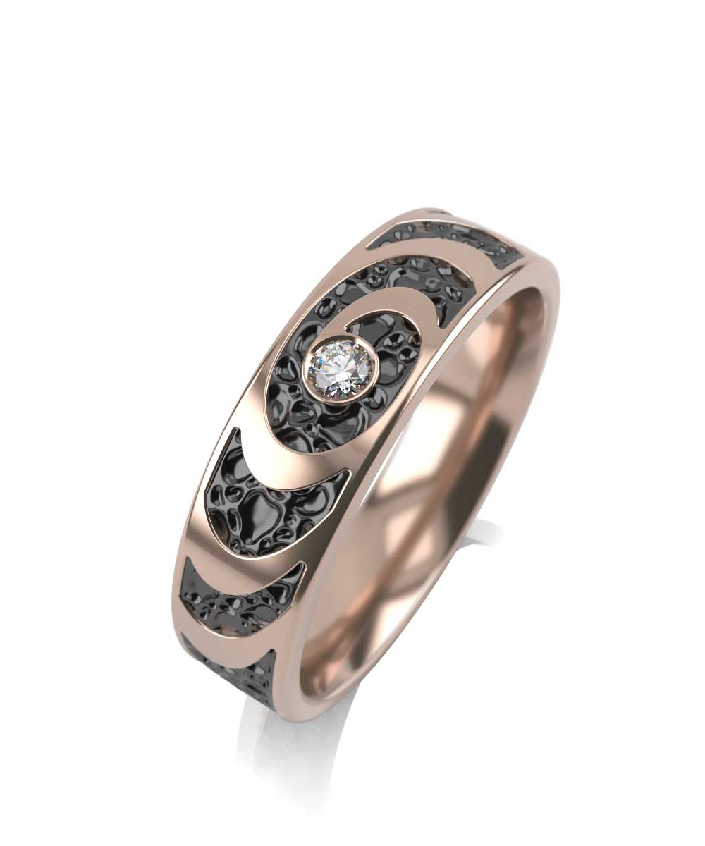 Обручальное кольцо из красного золота с керамикой и фианитом