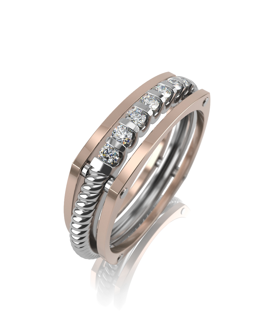 Обручальное кольцо из комбинированного золота с бриллиантами