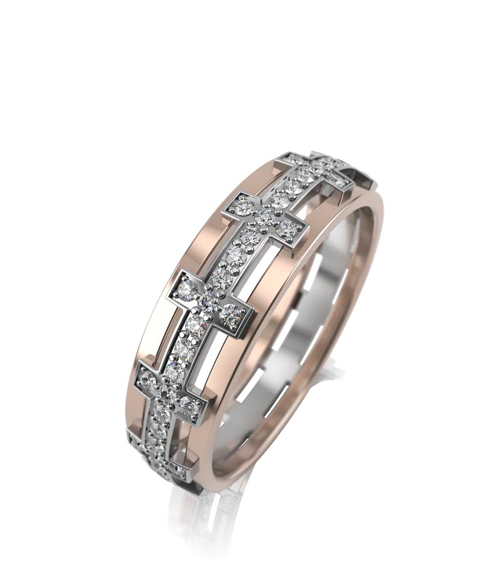 Обручальное кольцо из комбинированного золота с фианитами