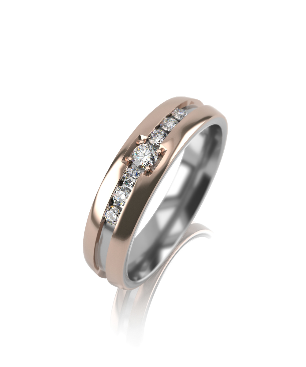 Обручальное кольцо из комбинированного золота с фианитами