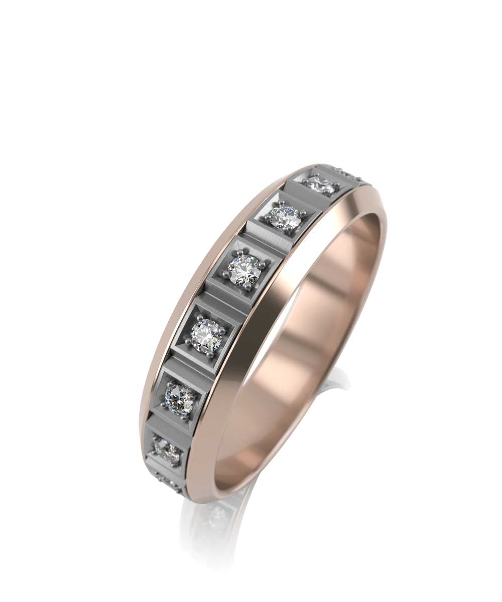 Обручальное кольцо из комбинированного золота с фианитами