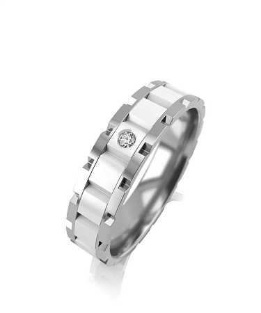 Обручальное кольцо из белого золота с керамикой и бриллиантом ДН-к8кб-1бр/б