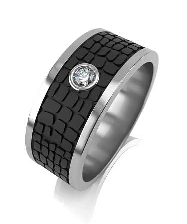 Обручальное кольцо из белого золота с карбоном и бриллиантом Л-50-1бр/б